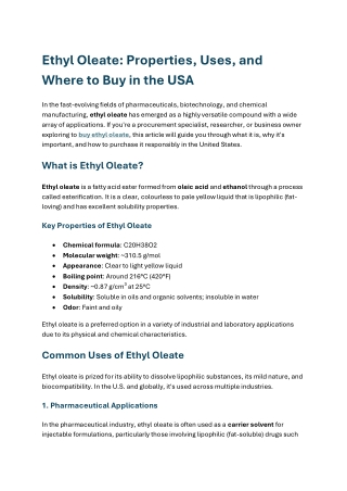 Ethyl Oleate Properties, Uses, and Where to Buy in the USA