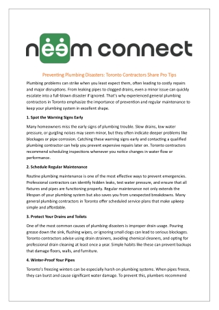 General plumbing contractors in Toronto