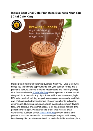 India’s Best Chai Cafe Franchise Business Near You _ Chai Cafe King