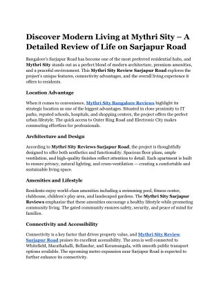 Discover Modern Living at Mythri Sity – A Detailed Review of Life on Sarjapur Road