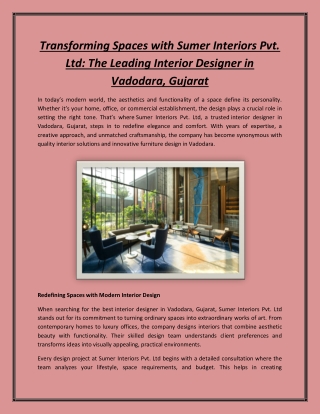Transforming Spaces with Sumer Interiors Pvt. Ltd: The Leading Interior Designer