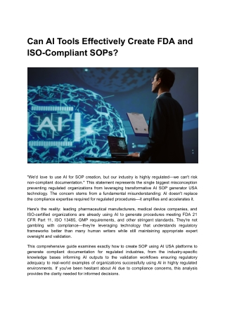 Can AI Tools Effectively Create FDA and ISO-Compliant SOPs?