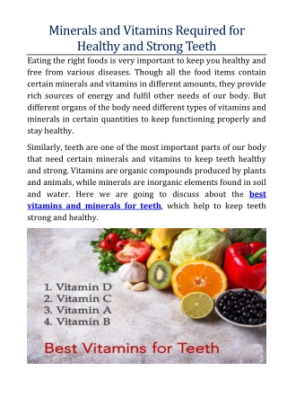 Minerals and Vitamins Required for Healthy and Strong Teeth