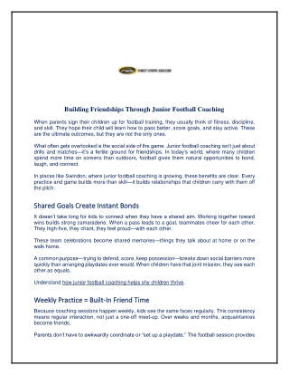 Building Friendships Through Junior Football Coaching