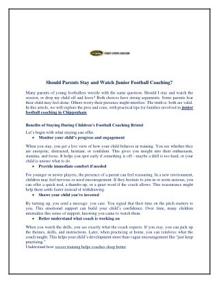 Should Parents Stay and Watch Junior Football Coaching?
