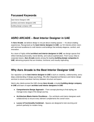 ASRO ARCADE – Best Interior Designer in UAE