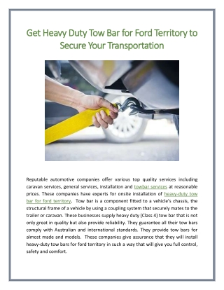 Get Heavy Duty Tow Bar for Ford Territory to Secure Your Transportation