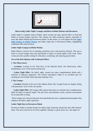 Discovering Ladies Night - Lounges and Bars in Dubai Marina and Downtown