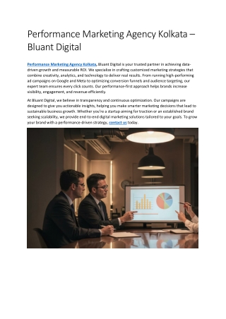 Performance Marketing Agency Kolkata – Bluant Digital