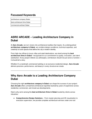 ASRO ARCADE – Leading Architecture Company in Dubai