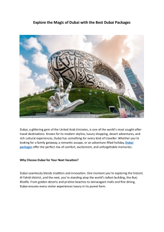 Explore the Magic of Dubai with the Best Dubai Packages