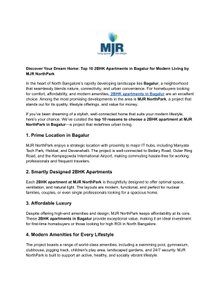 Discover Your Dream Home_ Top 10 2BHK Apartments in Bagalur for Modern Living by MJR NorthPark