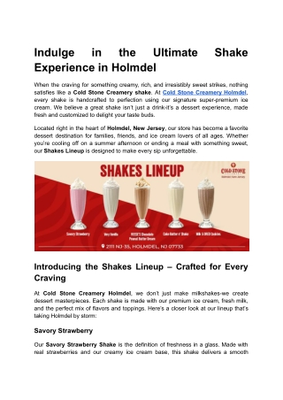 Indulge in the Ultimate Shake Experience in Holmdel