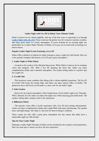 Ladies Night with Live DJ in Dubai - Your Ultimate Guide