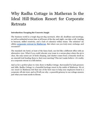 Why Radha Cottage in Matheran Is the Ideal Hill‑Station Resort for Corporate Retreats (1)