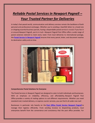 Reliable Postal Services in Newport Pagnell – Your Trusted Partner for Deliverie