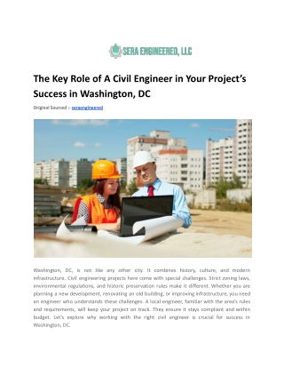 The Key Role of A Civil Engineer in Your Project’s Success in Washington, DC