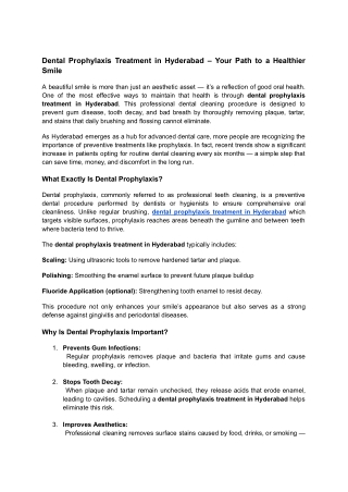 Dental Prophylaxis Treatment in Hyderabad – Your Path to a Healthier Smile