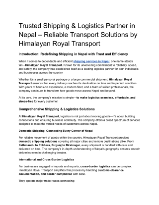 Best Shipping Company in Nepal
