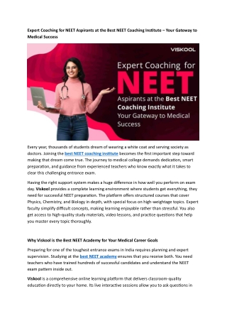 Expert Coaching for NEET Aspirants at the Best NEET Coaching Institute