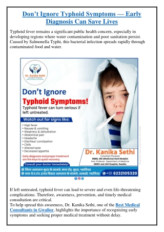 Don’t Ignore Typhoid Symptoms — Early Diagnosis Can Save Lives