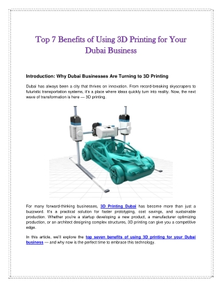 Top 7 Benefits of Using 3D Printing for Your Dubai Business