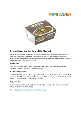 Enjoy delicious and rich flavored Dal Makhani