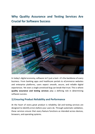 Why Quality Assurance and Testing Services Are Crucial for Software Success