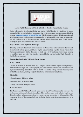 Ladies Night Thursday in Dubai - A Guide to Rooftop Fun at Dubai Marina