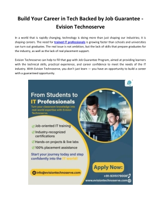 Build Your Career in Tech Backed by Job Guarantee - Evision Technoserve