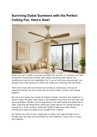 Surviving Dubai Summers with the Perfect Ceiling Fan, Here’s How!
