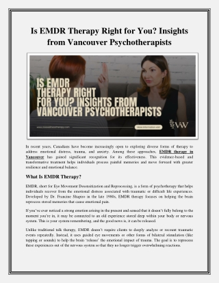 Is EMDR Therapy Right for You? Insights from Vancouver Psychotherapists