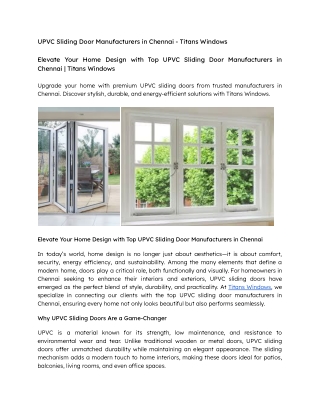 Top UPVC Sliding Door Manufacturers in Chennai - Titans Windows