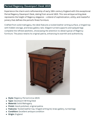 Period Regency Davenport Desk 1815