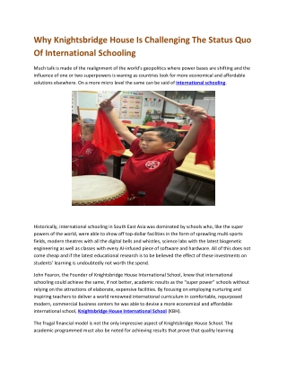 Why Knightsbridge House Is Challenging The Status Quo Of International Schooling