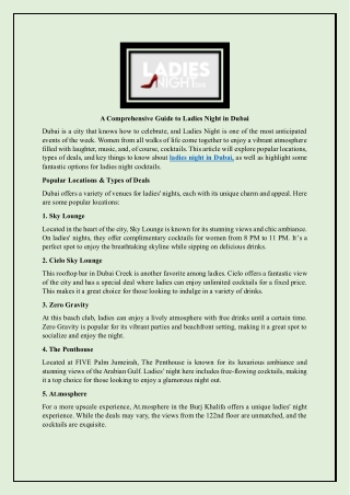 A Comprehensive Guide to Ladies Night in Dubai