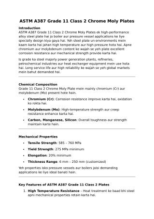 Authorized Distributors of ASTM A387 Grade 11 Class 2 Chrome Moly Plates in Indi