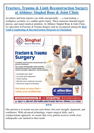 Fracture, Trauma & Limb Reconstruction Surgery at Abhinav Singhal