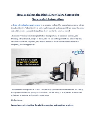 How to Select the Right Draw Wire Sensor for Successful Automation