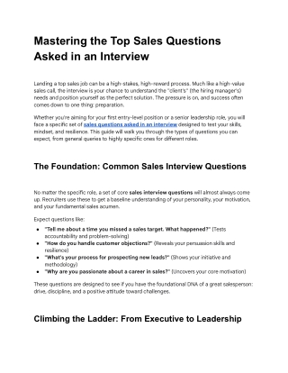 Mastering the Top Sales Questions Asked in an Interview