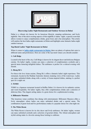 Discovering Ladies Night Restaurants and Outdoor Terraces in Dubai