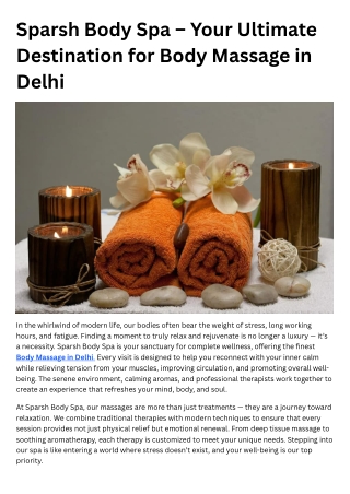 Sparsh Body Spa – Your Ultimate Destination for Body Massage in Delhi