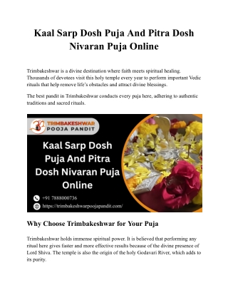 Kaal Sarp Dosh Puja And Pitra Dosh Nivaran Puja Online