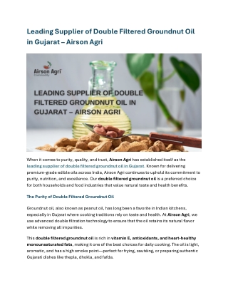 Leading Supplier of Double Filtered Groundnut Oil in Gujarat