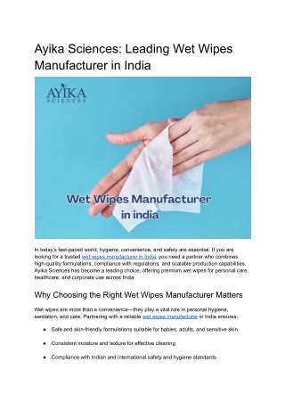 Leading Wet Wipes Manufacturer in India