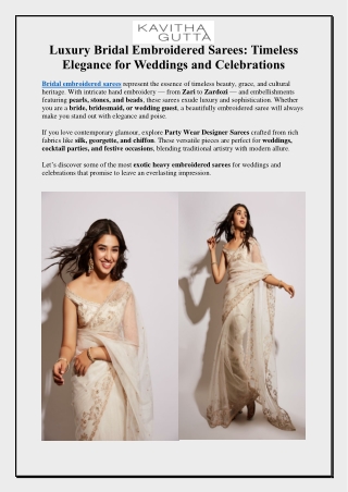 Luxury Bridal Embroidered Sarees Timeless Elegance for Weddings and Celebrations