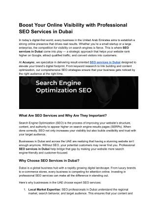 Boost Your Online Visibility with Professional SEO Services in Dubai