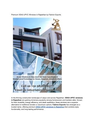 Premium VEKA UPVC Windows in Rajasthan by Fabiron Exports