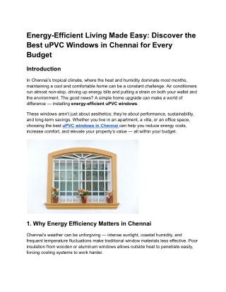 Energy-Efficient Living Made Easy_ Discover the Best uPVC Windows in Chennai for Every Budget