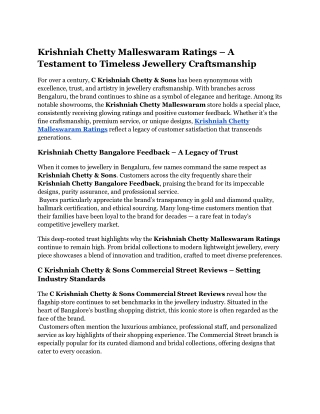 Krishniah Chetty Malleswaram Ratings – A Testament to Timeless Jewellery Craftsmanship